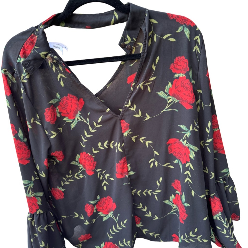 Live 4 Truth Black Blouse with Red Floral Design
